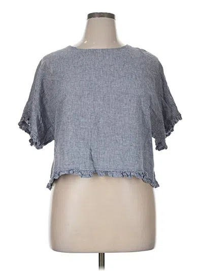 Pre-owned Cynthia Rowley Short Sleeve Top Blue Square Neckline Tops