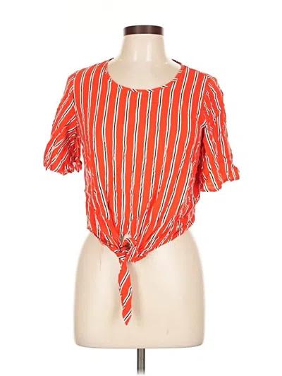 Pre-owned Cynthia Rowley Short Sleeve Top Orange Keyhole Neckline Tops