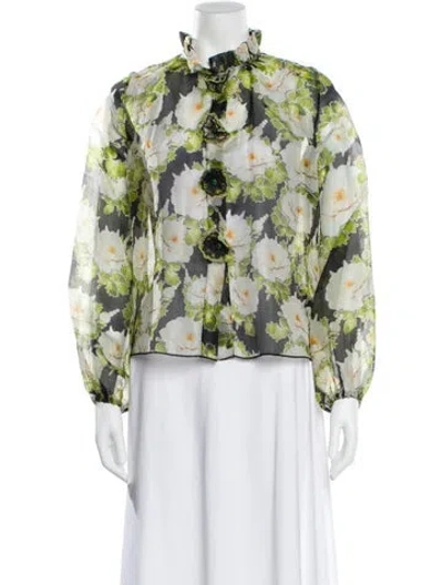 Pre-owned Cynthia Rowley Silk Floral Print Blouse In Black