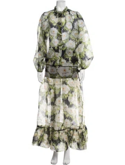 Pre-owned Cynthia Rowley Silk Floral Print Skirt Set W/ Tags In Green