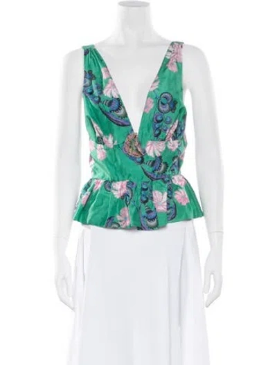 Pre-owned Cynthia Rowley Silk Floral Print Top In Green