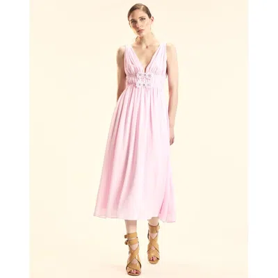Cynthia Rowley Silk Georgette Bow Applique Midi Dress In Pink