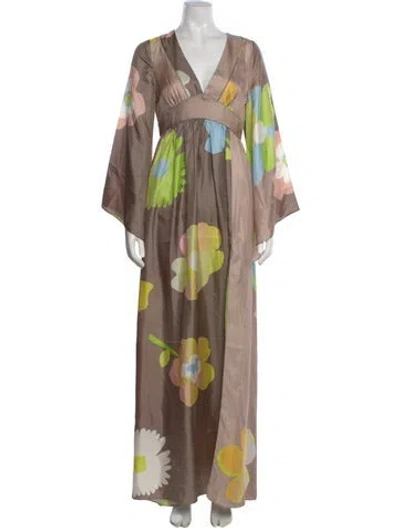 Pre-owned Cynthia Rowley Silk Long Dress W/ Tags In Brown