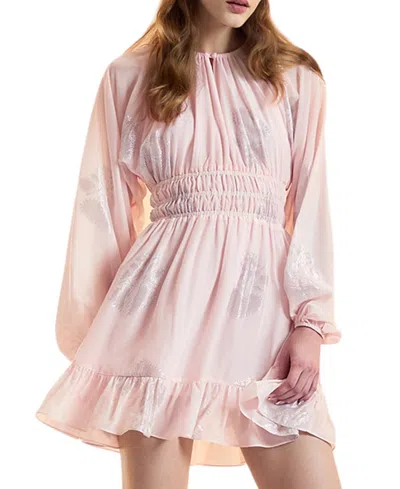 Cynthia Rowley Silk Lurex Dolman Sleeve Mini Dress In Pink