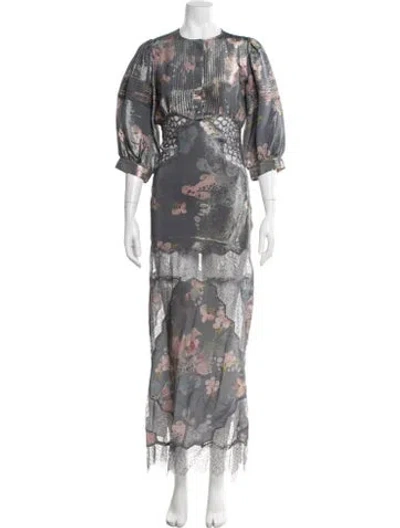 Pre-owned Cynthia Rowley Silk Metallic Lace Dress Long Dress W/ Tags In Gray