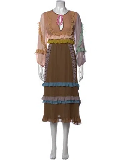 Pre-owned Cynthia Rowley Silk Midi Length Dress In Brown