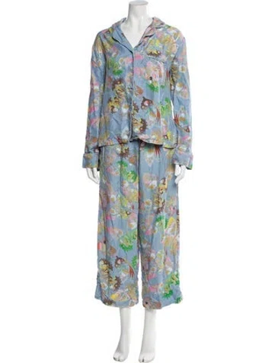 Pre-owned Cynthia Rowley Silk Printed Pant Set In Blue