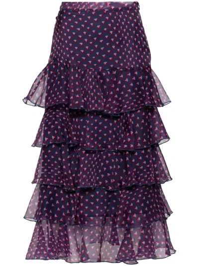Cynthia Rowley Silk Ruffle Skirt In Purple