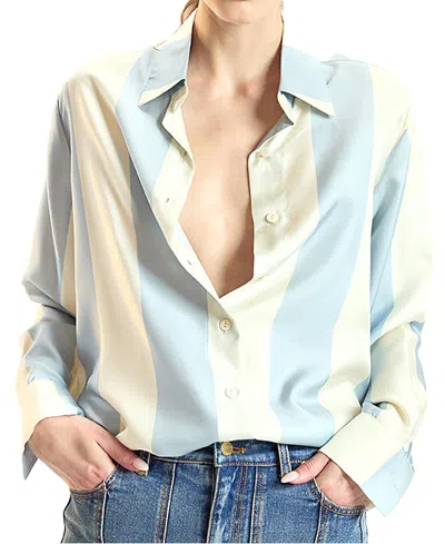 Cynthia Rowley Silk Stripes Button-up Shirt In Blue