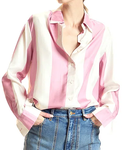 Cynthia Rowley Silk Stripes Button-up Shirt In Pink