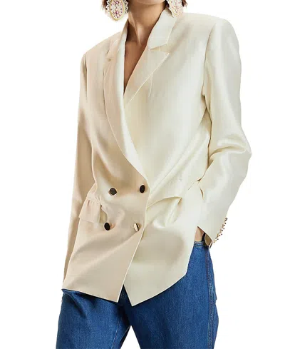 Cynthia Rowley Silk Wool Double Breasted Blazer In White