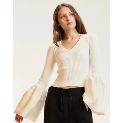 Cynthia Rowley Silk Wool Knit Combo Top In Neutral