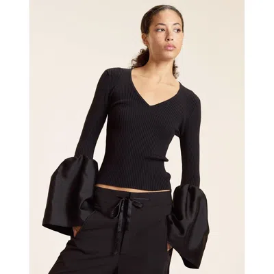 Cynthia Rowley Silk Wool Knit Combo Top In Black