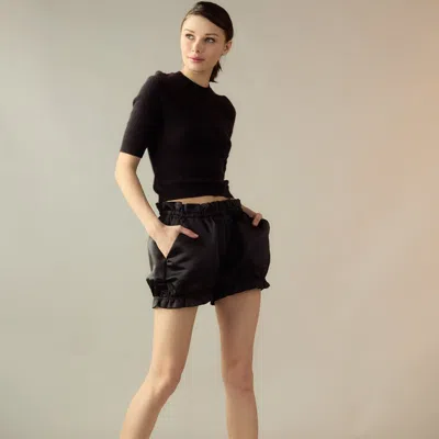 Cynthia Rowley Sleek Satin Bloomer Short In Black