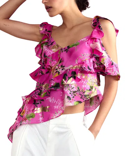 Cynthia Rowley Sleeveless Secret Garden Silk Top In Pink