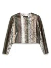 Cynthia Rowley Snake-embossed Vegan Leather Cropped Jacket In Green