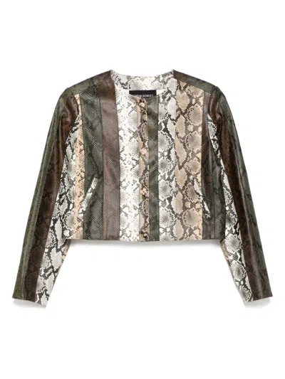 CYNTHIA ROWLEY SNAKE-EMBOSSED VEGAN CROPPED JACKET