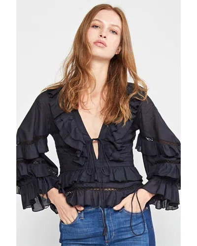 Cynthia Rowley Stella Tie; Front Tiered Blouse In Black