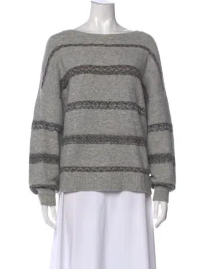 Pre-owned Cynthia Rowley Striped Bateau Neckline Sweater In Gray