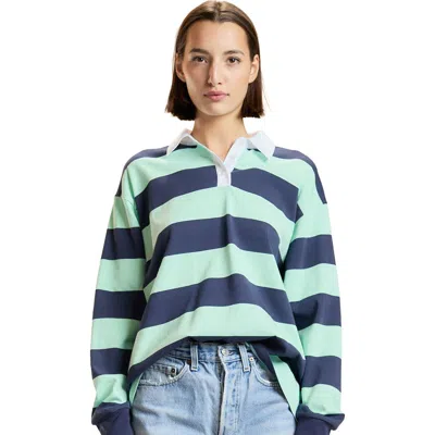 Cynthia Rowley Striped Cotton Rugby Shirt In Blue