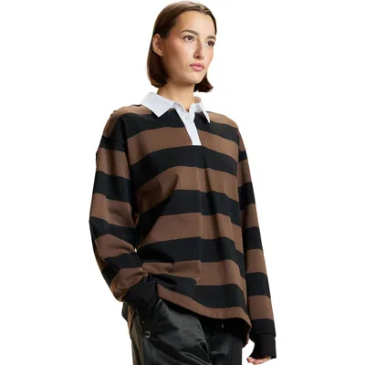 Cynthia Rowley Striped Cotton Rugby Shirt In Brown