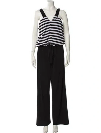 Pre-owned Cynthia Rowley Striped V-neck Jumpsuit In Black