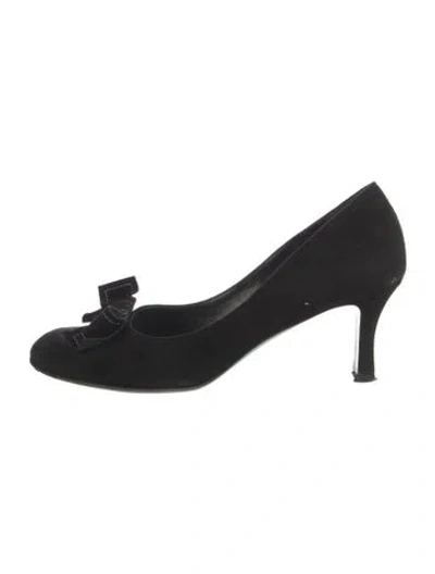 Pre-owned Cynthia Rowley Suede Bow Accents Pumps In Black