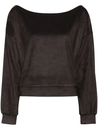 Cynthia Rowley Suede Wide-neck Sweatshirt In Schwarz