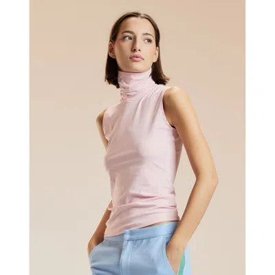 Cynthia Rowley Lycra Sleeveless Turtle Neck Top In Pink