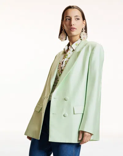 Cynthia Rowley The Breakers Double Breasted Blazer In Green