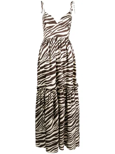 Cynthia Rowley Tie-fastening Shoulder Silk Maxi Dress In Brown