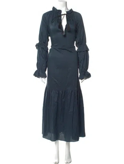 Pre-owned Cynthia Rowley Tie Neck Long Dress In Blue