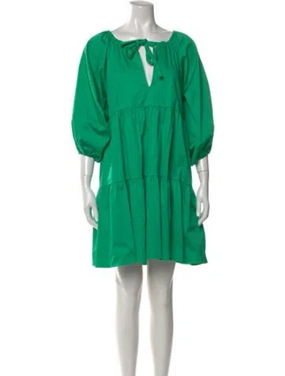 Pre-owned Cynthia Rowley Tie Neck Mini Dress In Green