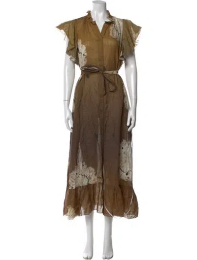 Pre-owned Cynthia Rowley Tie-dye Print Long Dress In Brown