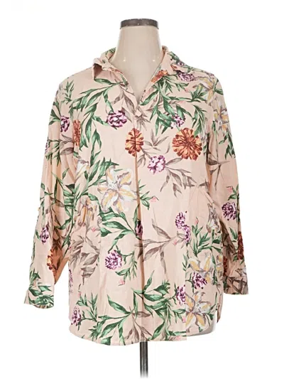 Pre-owned Cynthia Rowley Tjx 3/4 Sleeve Button Down Shirt In Tan