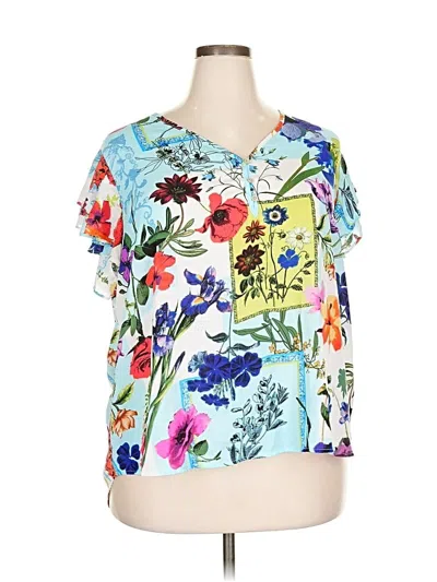 Pre-owned Cynthia Rowley Tjx Short Sleeve Blouse In Blue