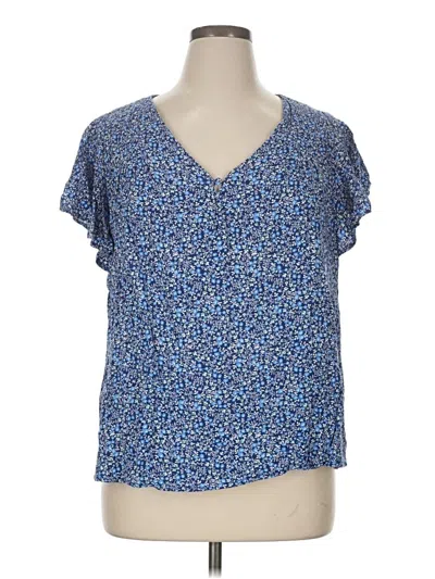 Pre-owned Cynthia Rowley Tjx Short Sleeve Blouse In Blue