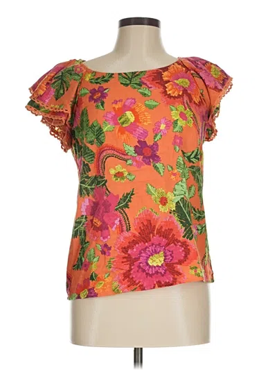 Pre-owned Cynthia Rowley Tjx Short Sleeve Blouse In Orange