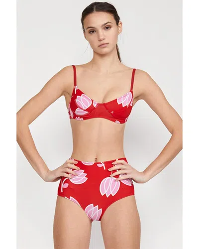Cynthia Rowley Tulip Printed High; Waist Bikini Bottom In Red