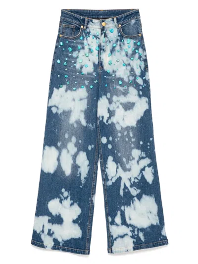 Cynthia Rowley Turquoise-stone Bleached Jeans In Blue