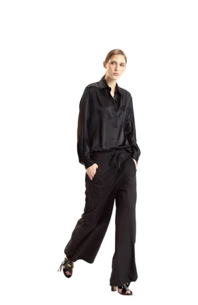 Cynthia Rowley Tuxedo Stripe Wide Leg Pants In Black