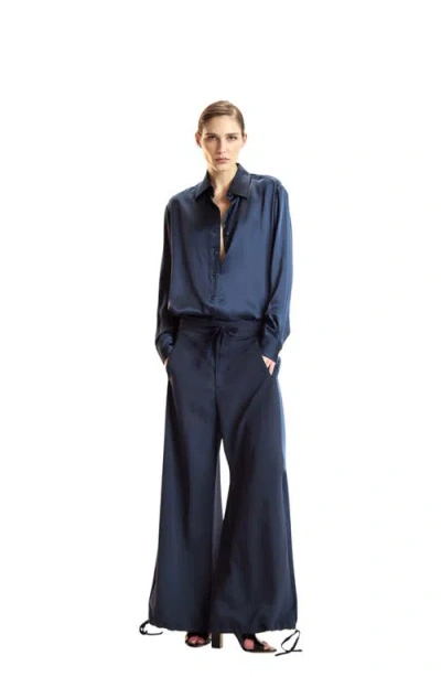 Cynthia Rowley Tuxedo Stripe Wide Leg Pants In Blue
