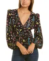 Cynthia Rowley V-neck Printed Viscose Blouse In Black