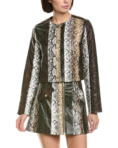 Cynthia Rowley Vegan Leather Patchwork Jacket In Green