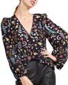 Cynthia Rowley V-neck Printed Viscose Blouse In Black