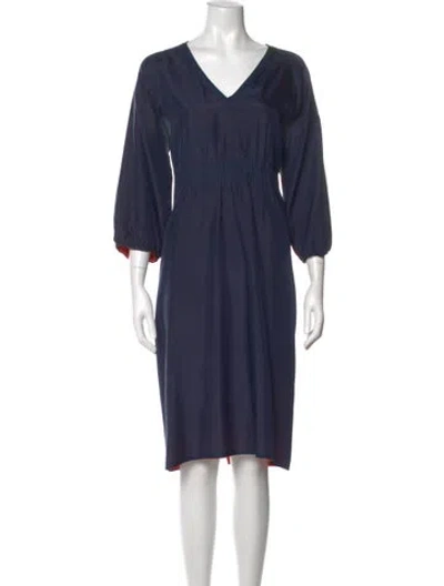 Pre-owned Cynthia Rowley V-neck Midi Length Dress In Blue