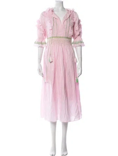 Pre-owned Cynthia Rowley V-neck Midi Length Dress In Pink