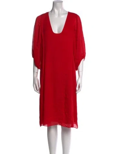 Pre-owned Cynthia Rowley V-neck Midi Length Dress In Red