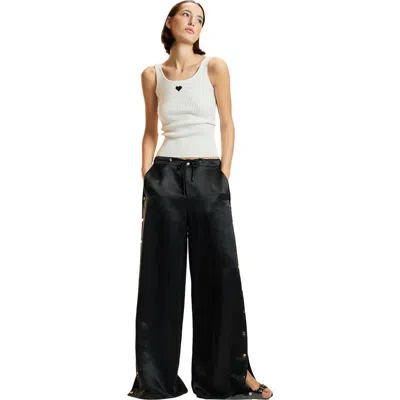 Cynthia Rowley Wide Leg Snap Pants In Black