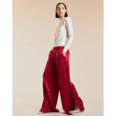Cynthia Rowley Wide Leg Snap Pants In Burgundy
